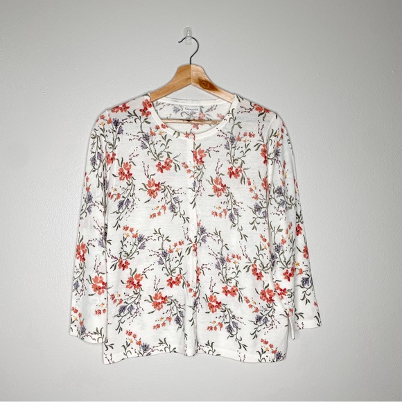 Garnet Hill | Cottagecore Merino Wool Dainty Floral Cardigan NWOT - Picture 2 of 11